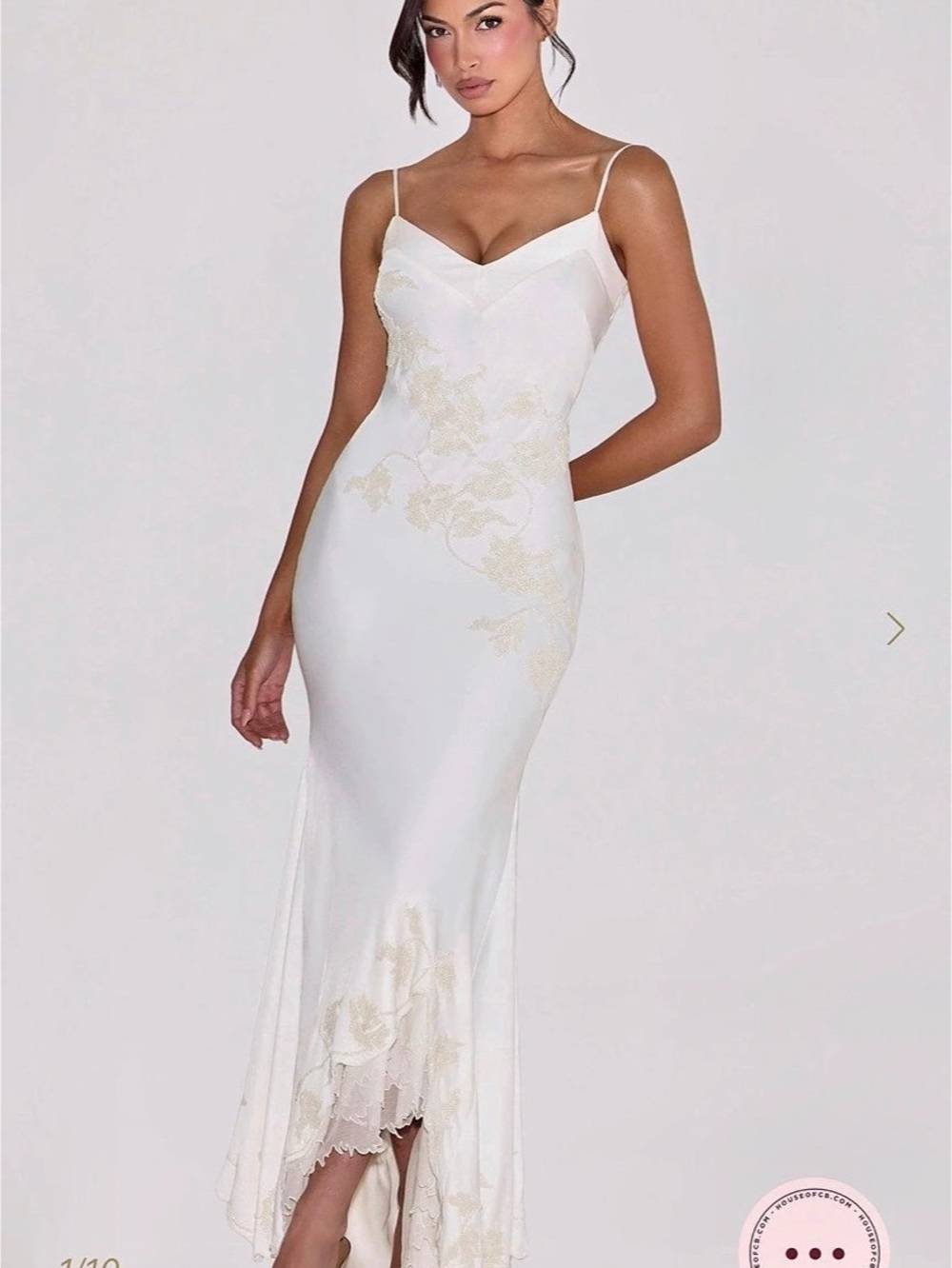 House of CB ANASTELLE
Vintage Ivory Satin Hand Beaded Embellished Maxi Dress